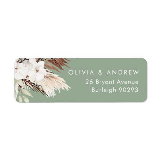 Boho Sage Modern Floral Bruiloft Retouradres Etiket (Voorkant)