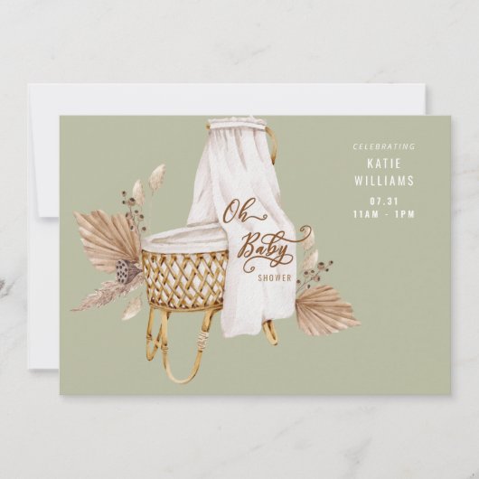 Boho Sage Oh Baby Bassinet Shower Kaart (Voorkant)