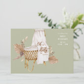 Boho Sage Oh Baby Bassinet Shower Kaart (Staand voorkant)