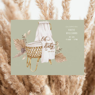 Boho Sage Oh Baby Bassinet Shower Kaart