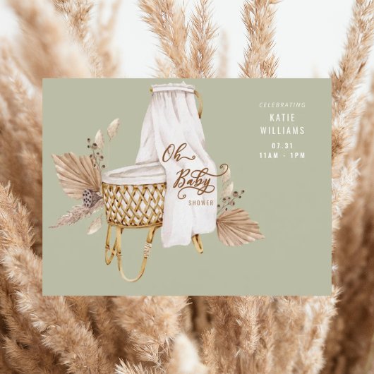 Boho Sage Oh Baby Bassinet Shower Kaart