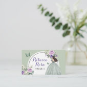 Boho Sage Paarse Prinses Quinceañera Bloemen Plaatskaartje (Staand voorkant)