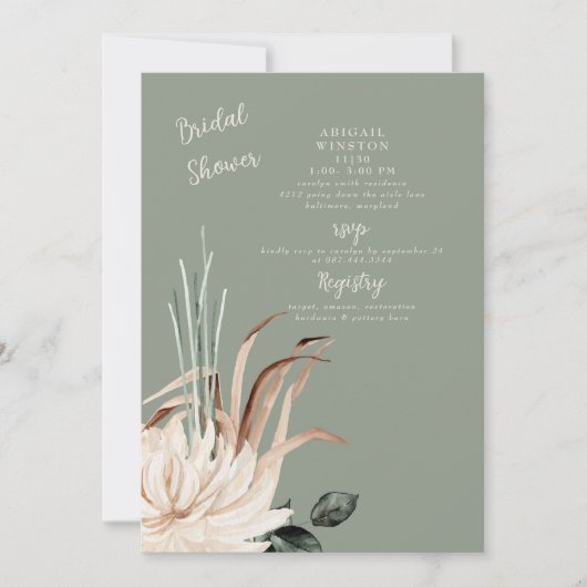 Boho Sage Pampas Gras Bruiloft Uitnodiging (Voorkant)