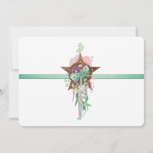 Boho Sage & Pink Wicca Pentacle Handfasting Save The Date (Achterkant)