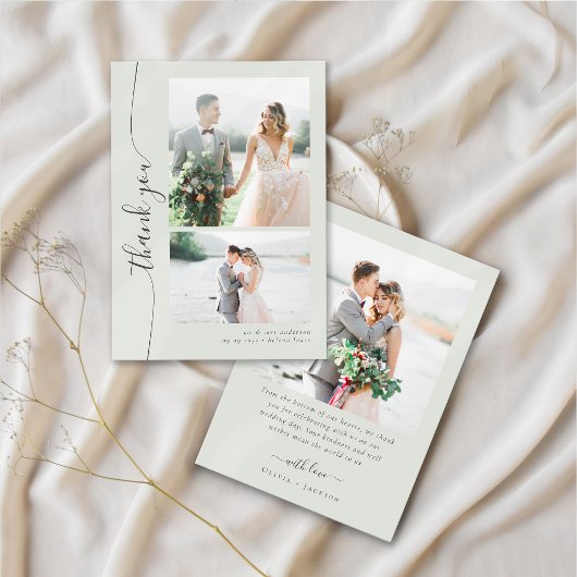 Boho Sage Script Meerdere foto bruiloft Bedankkaart