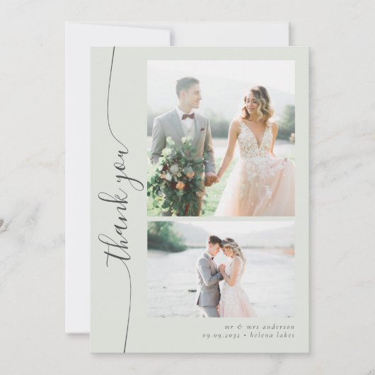 Boho Sage Script Meerdere foto bruiloft Bedankkaart (Voorkant)