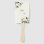Boho Sagegroene en Ivoor Bloemen Trouwprogramma Handwaaier (Voorkant)