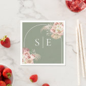 Boho Sagegroene Pampasgras Boog Monogram Servetten (Insitu)