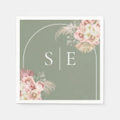 Boho Sagegroene Pampasgras Boog Monogram Servetten (Voorkant)