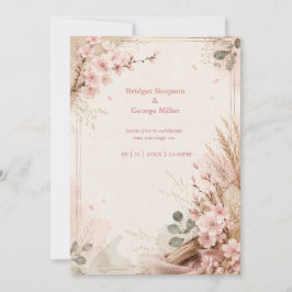Boho Sakura Landelijke Trouwbloemen Kaart