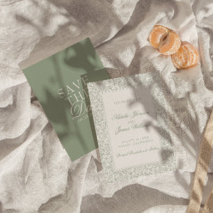 Boho Salie Groen Bloemmotief Botanisch Modern Huwe Save The Date