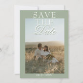 Boho Salie Groen Bloemstuk Moderne Foto Bruiloft Save The Date (Voorkant)