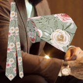 Boho Salie Groen Blush Crème Bloemig Stropdas
