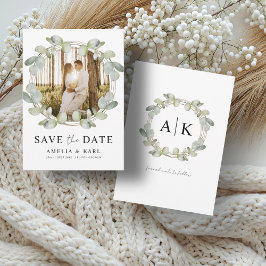 Boho Salie Groen Eucalyptus & Foto Huwelijk Save The Date