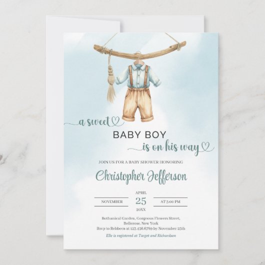 Boho  salie groen neutraal boy baby outfit kaart (Voorkant)