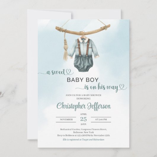 Boho salie groen neutraal jongetje babykleding kaart (Voorkant)