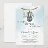 Boho salie groen neutraal jongetje babykleding kaart (Voorkant / Achterkant)