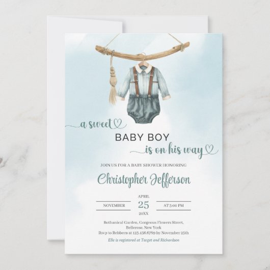 Boho  salie groen neutraal jongetje babykleding kaart (Voorkant)