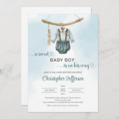 Boho  salie groen neutraal jongetje babykleding kaart (Voorkant / Achterkant)