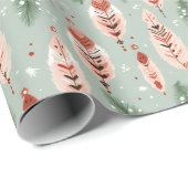 Boho Salie Groen Roze Veren Bomen Kerstmis Cadeaupapier (Rol Hoek)