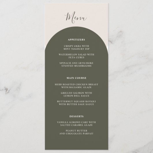 Boho Salie Groene Bogen Retro Trouwdiner Menu (Voorkant)