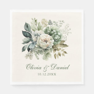 Boho Salie Groene en Ivoor Bloemen Bruiloft Servet