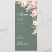 Boho Salie Groene Pioenrozen Trouw Menu Kaart (Voorkant)