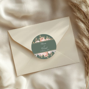 Boho Salie Groene Pioenrozen Trouwdag Ronde Sticker