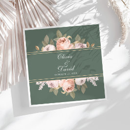Boho Salie Groene Pioenrozen Trouwdag Servet