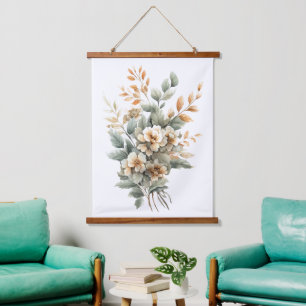 Boho saliegroen beige terracotta botanische bloeme hangend wandkleed