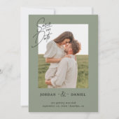 Boho Saliegroen Foto Save The Date Kaart (Voorkant)