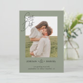 Boho Saliegroen Foto Save The Date Kaart (Staand voorkant)
