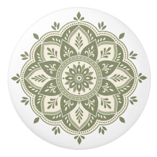 Boho saliegroen keramische knop