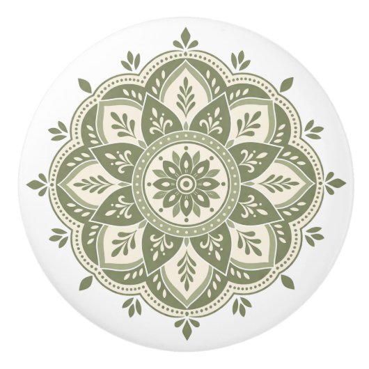 Boho saliegroen keramische knop (Voorkant)