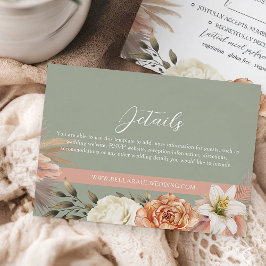 Boho Saliegroen Perzik Bloemige Trouwdetails Kaart