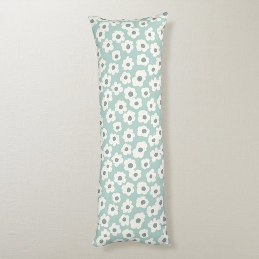 Boho saliegroen wit grijs bloemmotief  lichaamskussen (Achterkant (Verticaal))