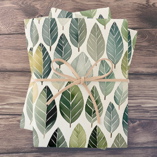Boho saliegroene aquarel bladpatroon inpakpapier vel