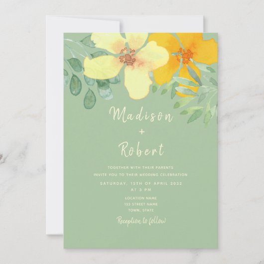 Boho Saliegroene Bloemige Bruiloft Kaart (Voorkant)