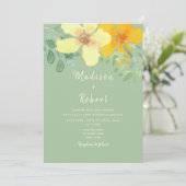 Boho Saliegroene Bloemige Bruiloft Kaart (Staand voorkant)