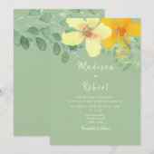Boho Saliegroene Bloemige Bruiloft Kaart (Voorkant / Achterkant)