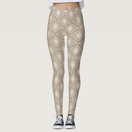 Boho saliegroene geometrische patroon leggings (Voorkant)