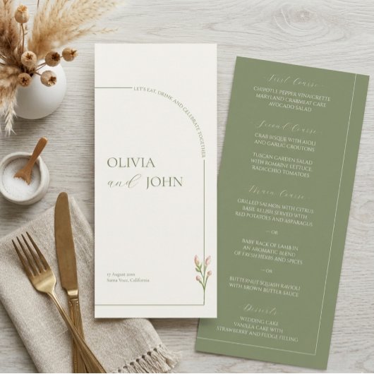 Boho Saliegroene & Linnen Bogen Minimalistische Tr Menu