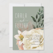 Boho Saliegroene Wilde Bloem Bruiloft Kaart (Voorkant)