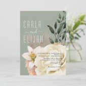 Boho Saliegroene Wilde Bloem Bruiloft Kaart (Staand voorkant)