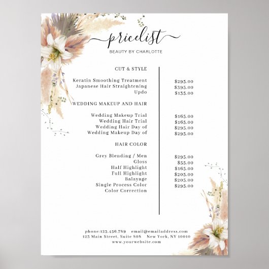 Boho Salon Price List Poster (Voorkant)