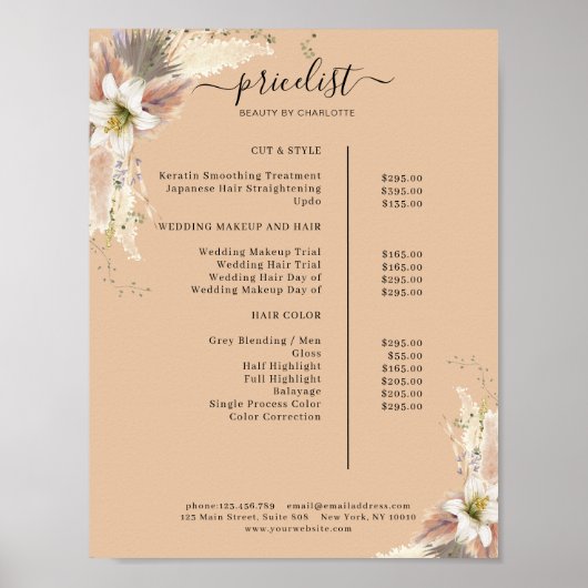 Boho Salon Price List Poster (Voorkant)