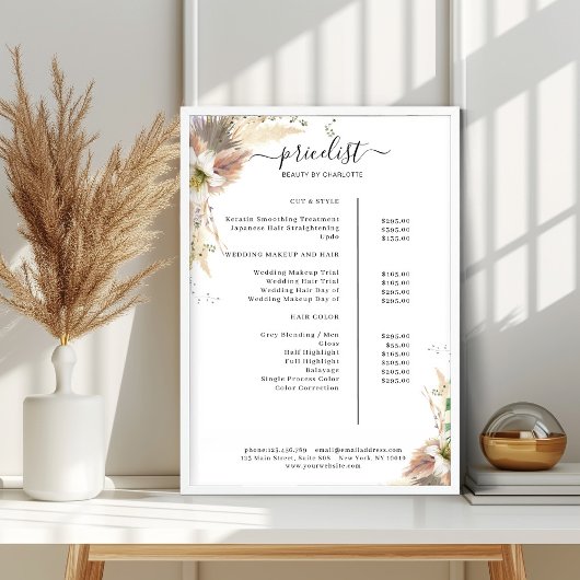 Boho Salon Price List Poster