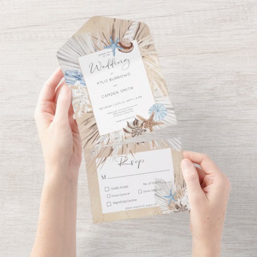 Boho Sand Tan Beach Rustic Dinner All In One Uitnodiging (Afscheurbaar)