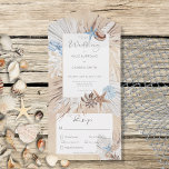 Boho Sand Tan Beach Rustic Dinner All In One Uitnodiging<br><div class="desc">BESCHIKBAAR MET OF ZONDER EEN QR-CODE OF MET OF ZONDER DINER SELECTION OPTIONS. Dit ontwerp is voorzien van een lijst met de naam tan boho zee grassen, een bruine en bruine schelp, een stoffige blauwe zeester en het leven van het zee op een zacht zand-tan achtergrond die met champagnegoud is...</div>