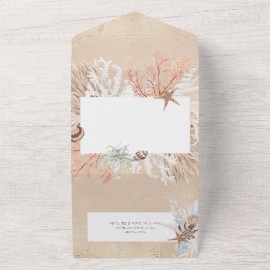 Boho Sand Tan Beach Rustic No Dinner All In One Uitnodiging (Buitenkant)